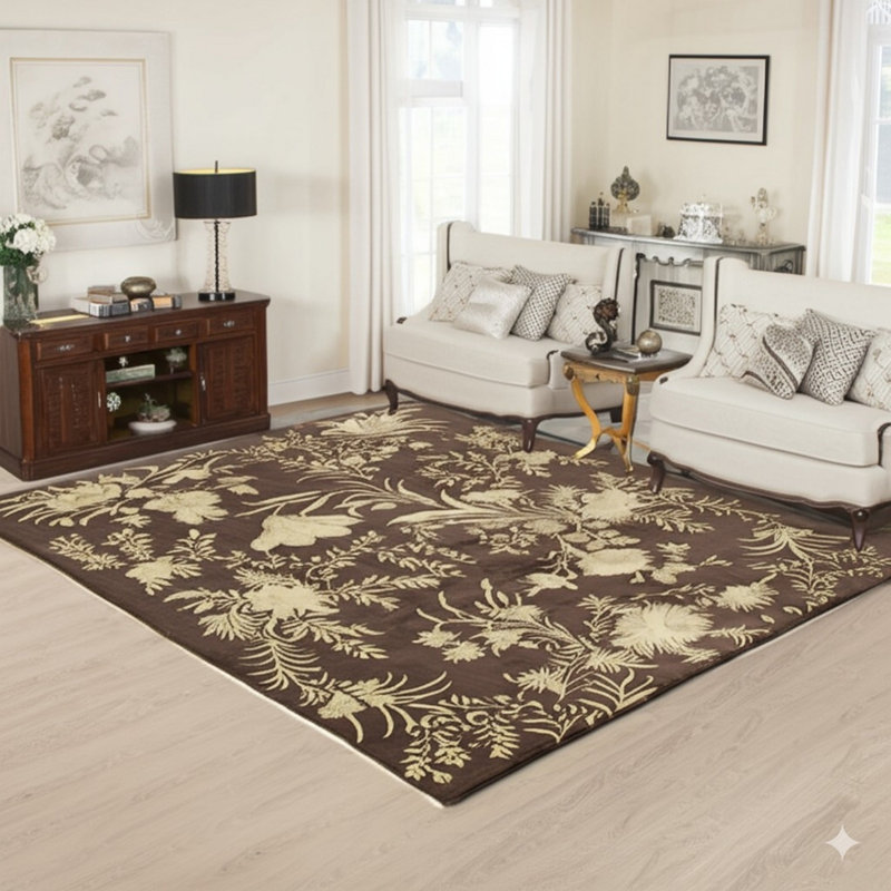 Tapis luxueux en laine noué à la main brun et or Elena 10 pi 0 po x 14 pi 0 po, 10' x 14'