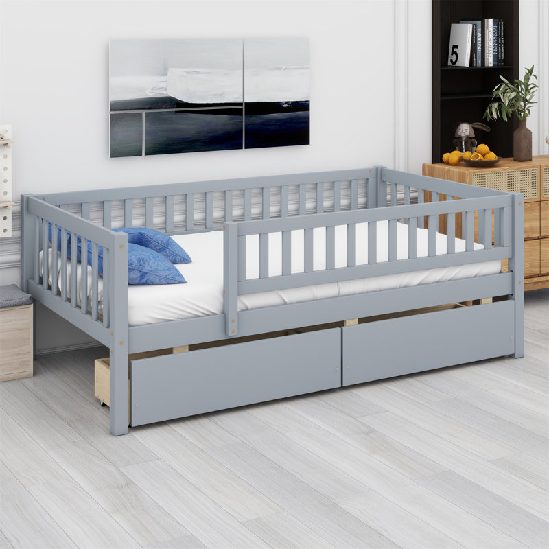 Lit de jour en bois avec deux tiroirs, Simple, Gris