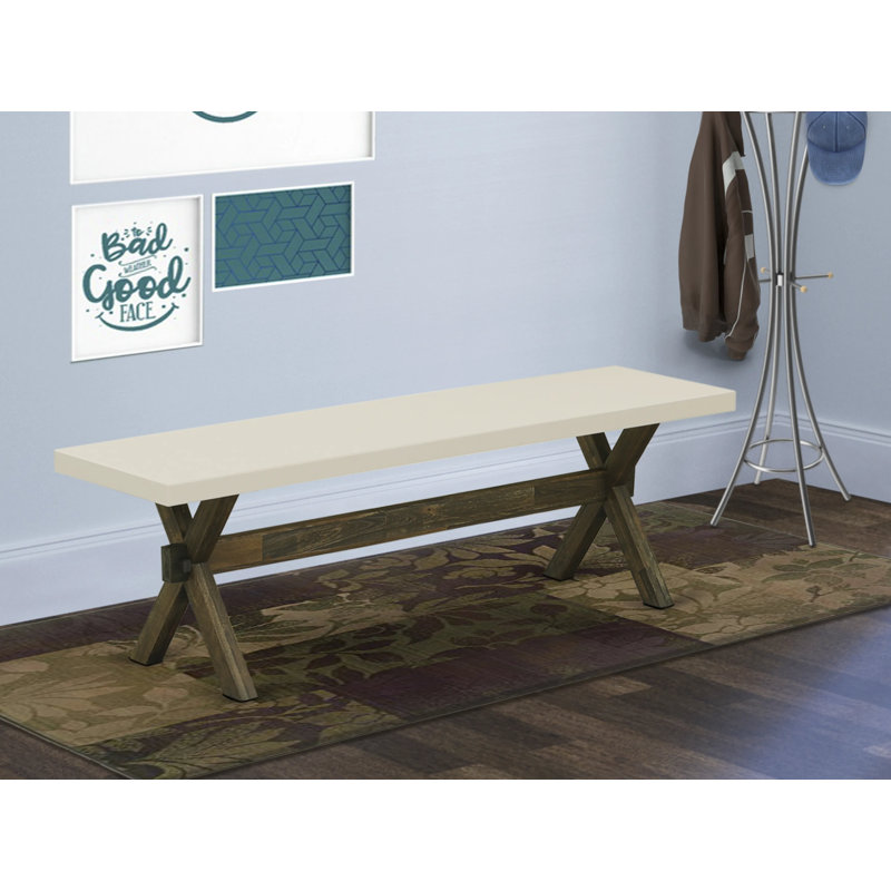 X-Style Mid Century Modern Dining Bench with Solid Wood Seat, Distressed Jacobean Finish., 18" H x 15" W x 60" D