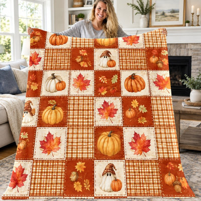 Couverture d'automne (1 pièce), plaid douillet en flanelle à motif citrouille, feuille d'érable et fantôme, couverture douce, légère et chaude pour canapé, lit, salon, bureau, voyage, décoration saisonnière, lavable à la machine.