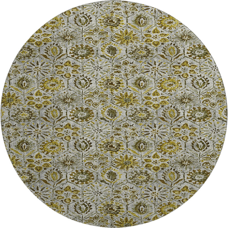 Premium Machine Washable Mayfield AMF1938 Floral Rug, Round 8'