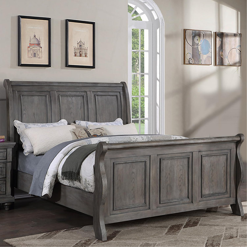 Sleigh Panel Bed In Antique Grey Oak, California King