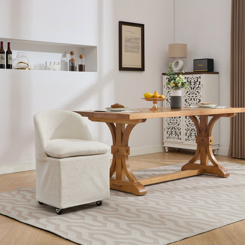 058-Ensemble de 2 chaises de salle à manger en tissu avec roulettes universelles, Beige