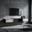 Meuble télé flottant de 55 po avec prises de courant, console multimédia murale avec portes, centre de divertissement moderne pour le salon et la chambre à coucher, grège et noir
