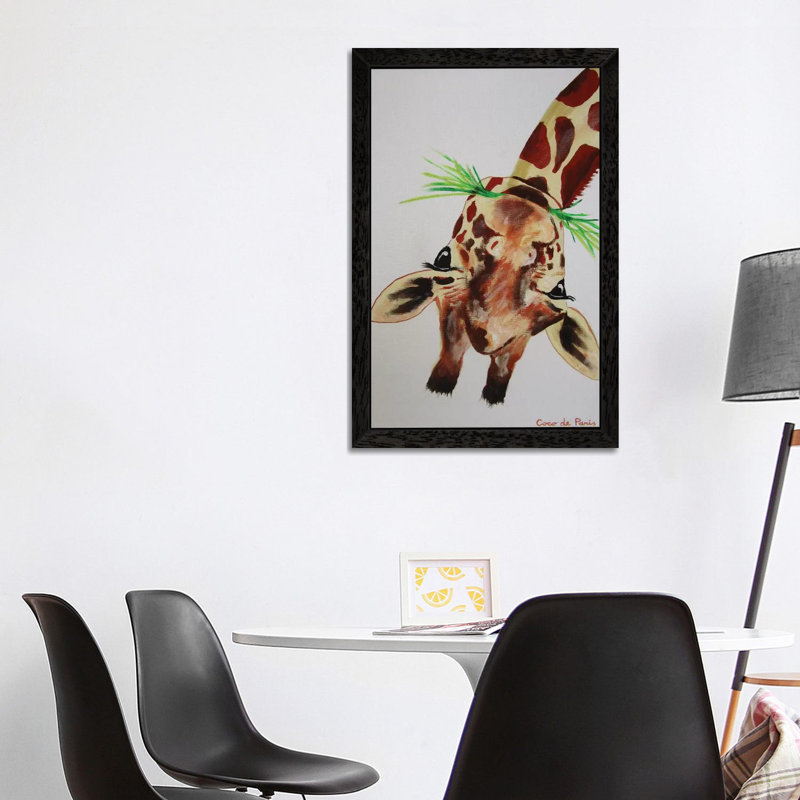 Upside Down Giraffe by Hillary White - Painting on Canvas, 66.04 cm H x 45.72 cm W, Black Framed