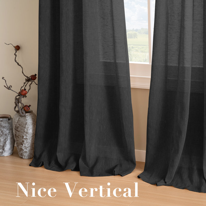Rideaux semi-transparents avec œillets en mélange de lin - 37 po / 52 po de largeur, panneaux semi-privés et filtrant la lumière pour chambre à coucher 
