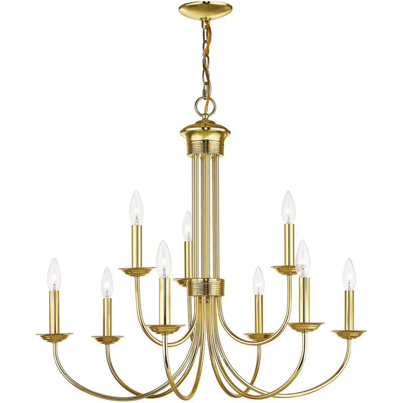 Polished Brass 9-Light Candle Style Chandelier