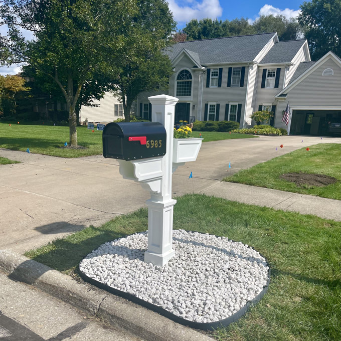 Mayne Signature Plus Mailbox Post with Newspaper Slot and Planter - White