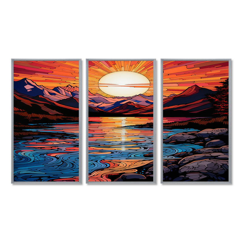 Breana - ensemble d'art mural rivière, Encadrement argenté, H 32 po x l 48 po x P 1 po
