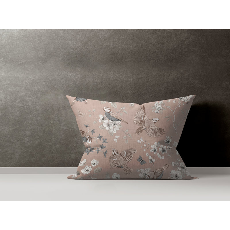 Floral Cotton Reversible Throw Pillow, Peach
