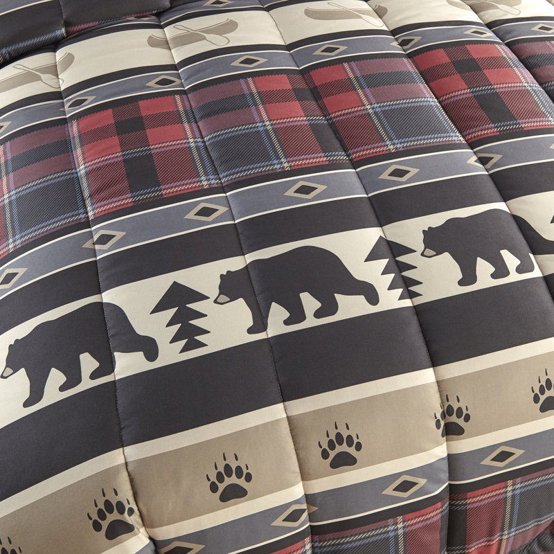 Queen Red Plaid Microfiber Reversible Comforter Set