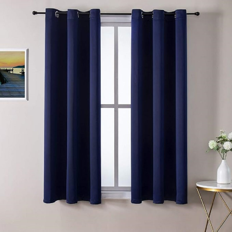Siffre Pair Eyelet Blackout Window Curtains, Navy, 90cm Width x 228.6cm Drop