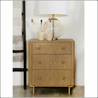 Table de chevet 3 tiroirs Mid-Century moderne avec deux ports USB pour le chargement et le rangement