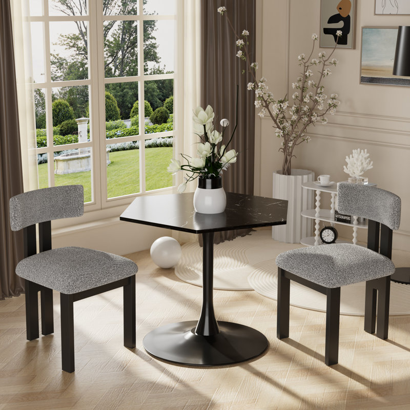 Ensemble de salle à manger à piédestal rond avec chaise rembourrée, Noir, Noir/gris