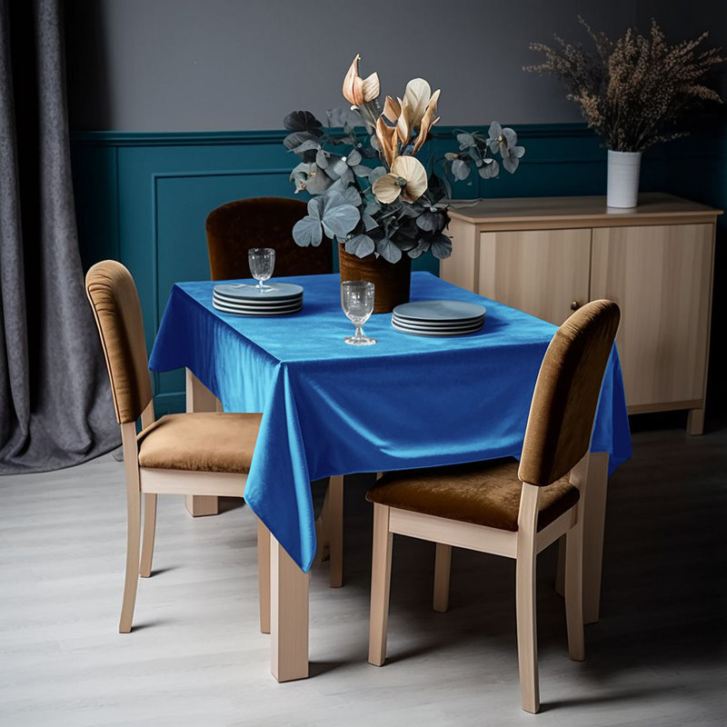 Luxury Matte Velvet Tablecloth, 140" L x 52" W, 41 Aqua Blue