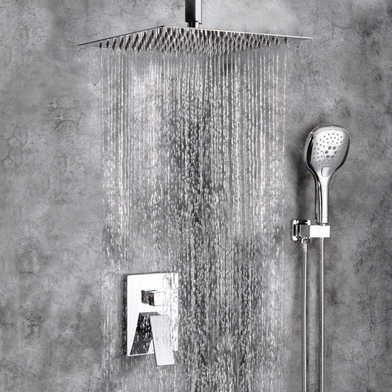 Ensemble de robinet de douche, pomme de douche de plafond de 12 pouces avec pomme de douche à main, Chrome