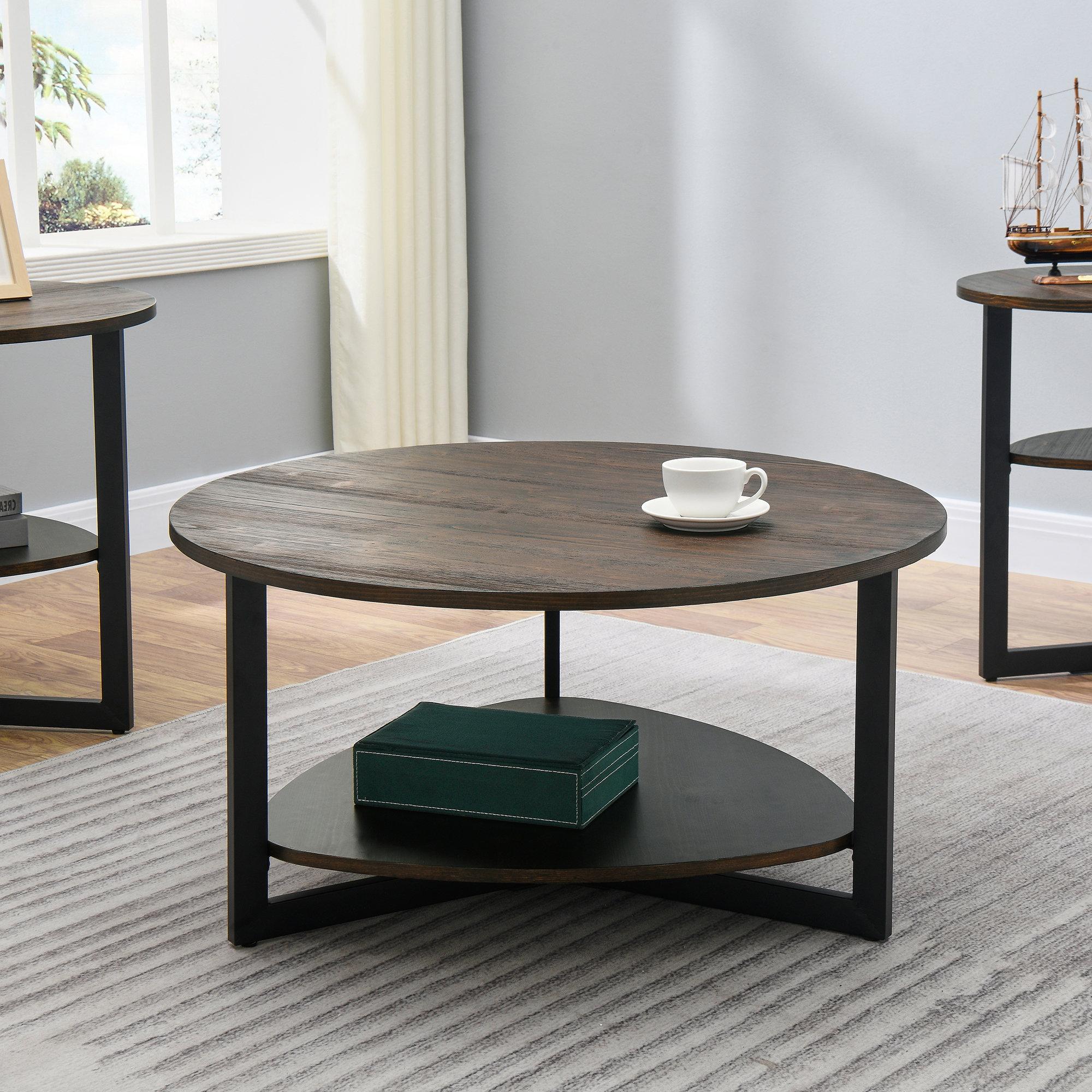 17 Stories 3 Legs 1 Coffee Table with Solid Wood Veneer and Storage ...