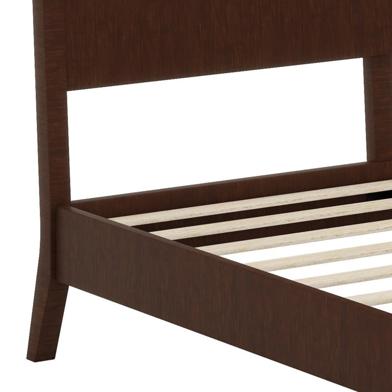 Lit plateforme en bambou Mid-Century avec lattes et support en métal, Queen, Chocolat