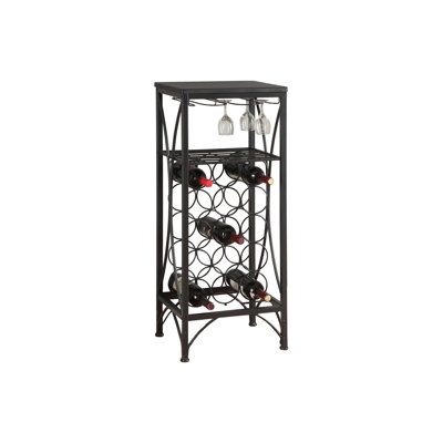 Transitional Black Metal Home Bar Cabinet With Wine Rack