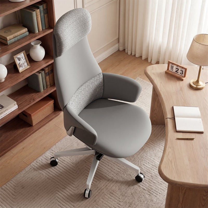 Top-Grain Genuine Leather Executive Chair, Swivel Ergonomic Office Chair, Home Desk Chair with Tilt Reclining, Adjustable Height & Adjustable Seat Depth