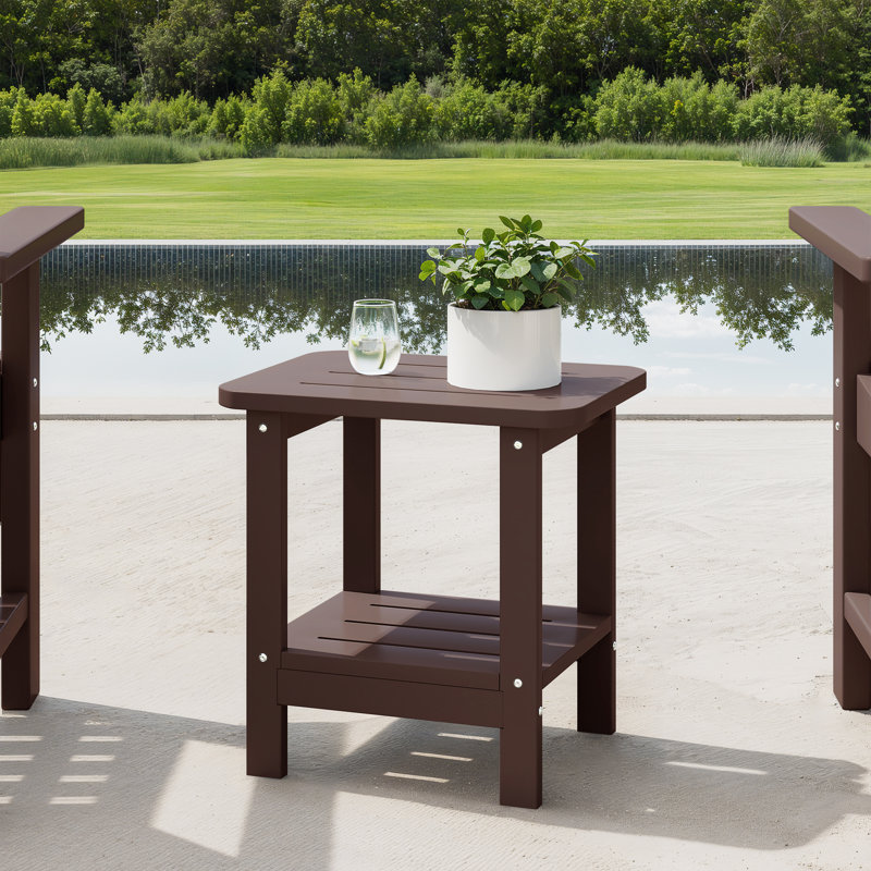 Brighton Outdoor Poly Two Shelf Side Table, Dark Brown