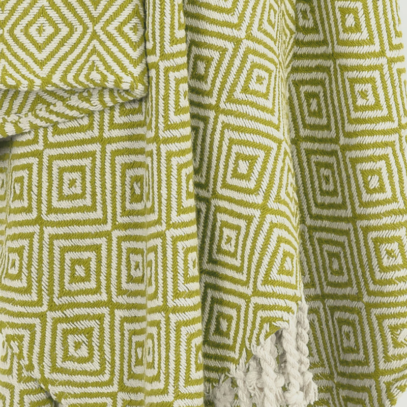 Jeté 100% coton , Vert clair / naturel