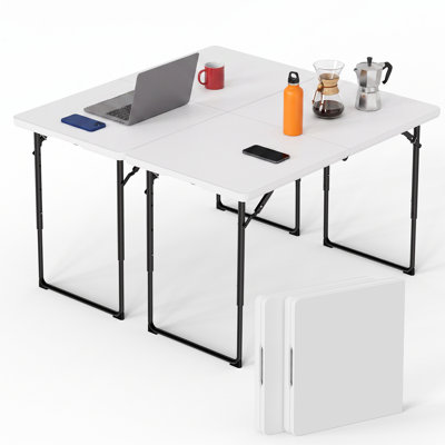 4ft Adjustable Height Folding Table, 300lbs Heavy Duty Fold-in-half Plastic Table With Handle，2 Pack