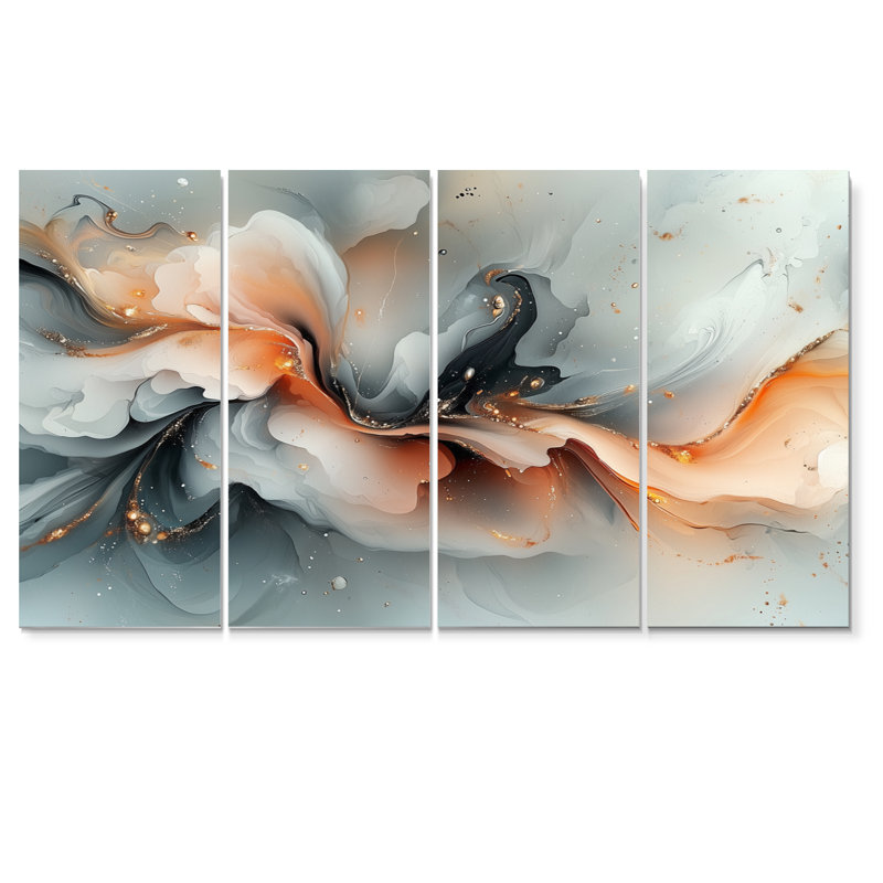 Géode abstraite rose et gris en forme de marbre I - ensemble d'art mural en toile marbrée, H 28 po x l 48 po