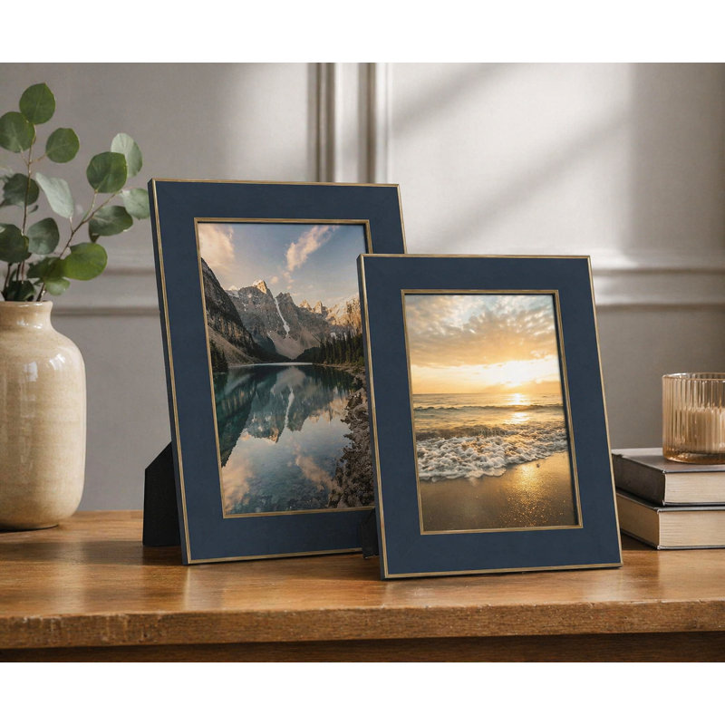 Ensemble de 2 cadres photo 4 x 6 bleu marine, verre trempé haute définition, présentoir mural ou de table, 4" x 6"