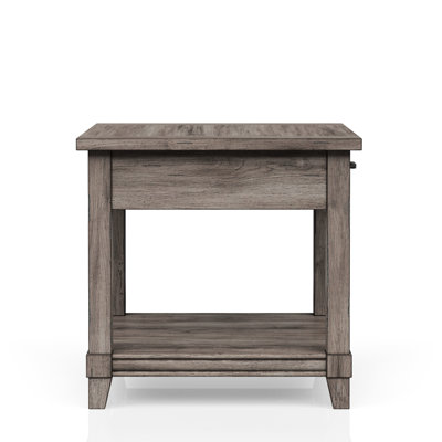 Table de bout grise avec charge, tiroir et tablette de rangement