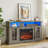 Rustic Electric Fireplace TV Stand With Glass-Door Cabinets, Adjustable Shelves & 22-Level Temperature Control-1593508521