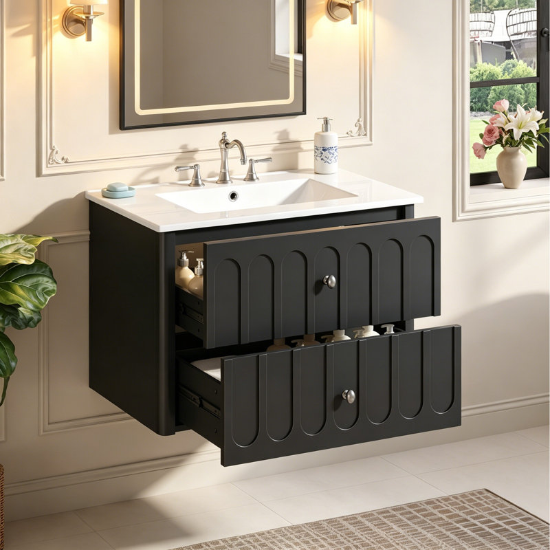 Meuble-lavabo flottant moderne 30 po, Noir