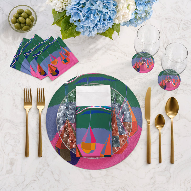 Ornaments Cotton Sateen Cocktail Napkins, Pink Neon