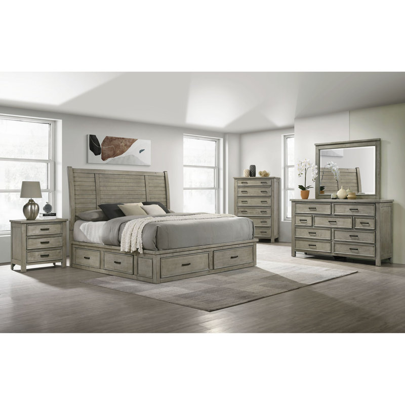 Gracie Oaks Deimy Storage 3PC Bedroom Set In Drift Grey, Queen