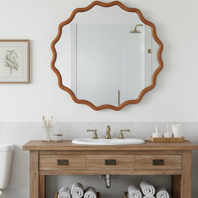 Miroir décoratif rond en bois massif de 36 pouces, pour chambre à coucher, salle de bain, salon, entrée