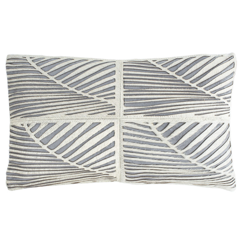 White and Gray Palm Cowhide 12" x 20" Throw Pillow