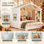Lit cabane Ainsworth pour une personne avec rideaux de tente enroulables, lit gigogne et étagère de rangement intégrée, lit cabane en bois avec sommier à lattes.-382722823