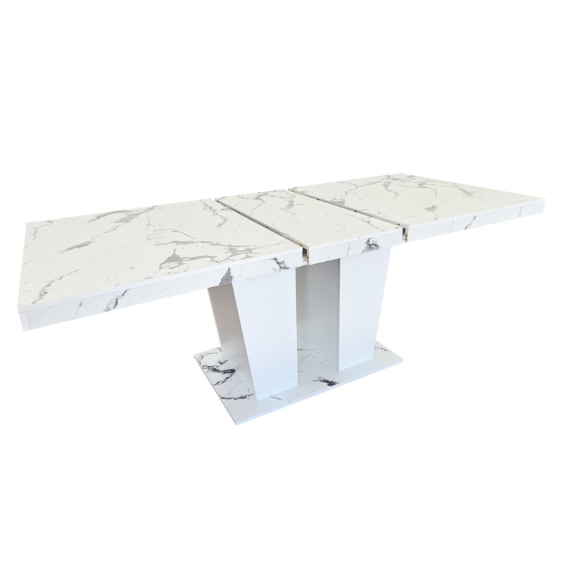 Table à rallonge en marbre blanc pour 6 à 10 personnes, salle à manger attrayante avec surface polyvalente