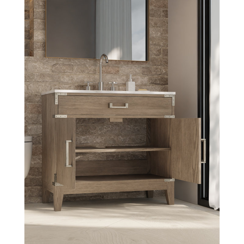 Laurel Single Bath Vanity Top, Gray Oak, White Carrara Marble, 30"