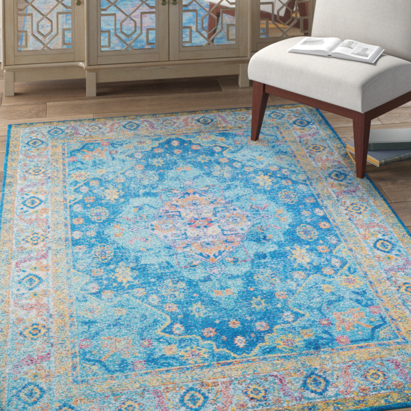 Tapis oriental céruléen Efa, Rectangle 12 pi 6 po x 15 pi