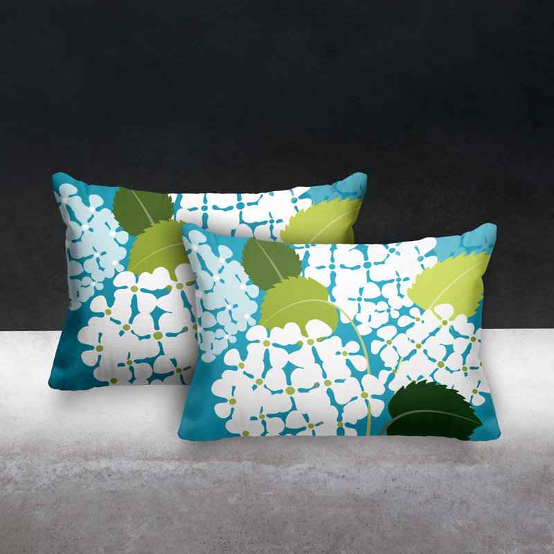 Floral Outdoor Reversible Throw Pillow, Turquoise