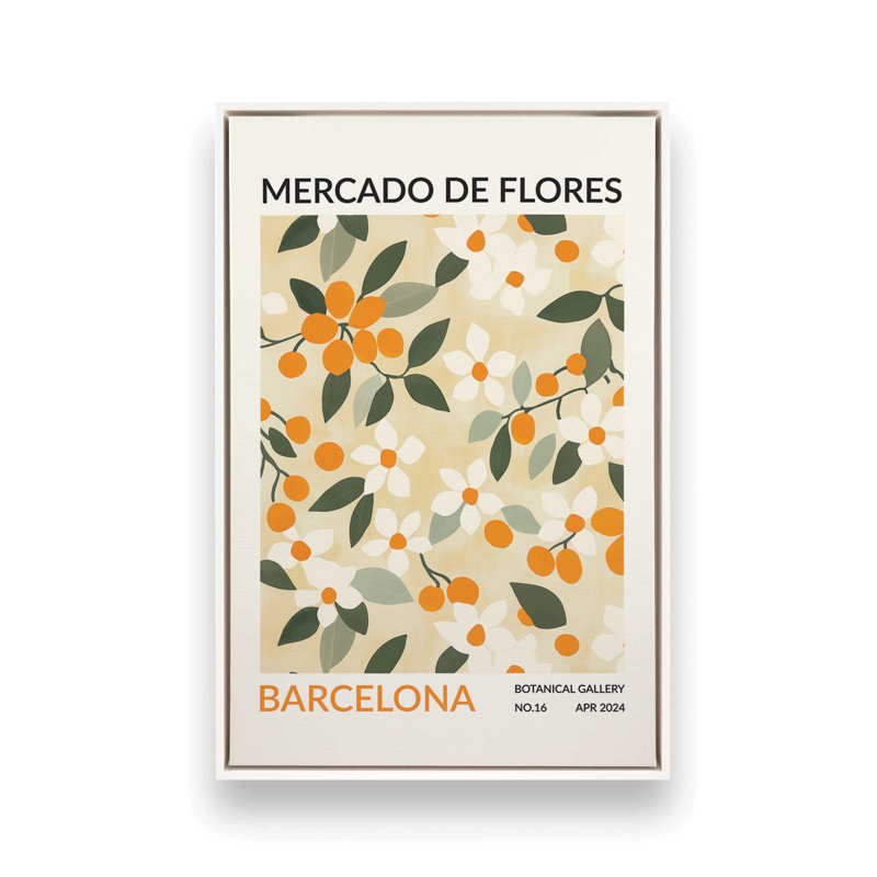 Marché aux fleurs de Barcelone, H 30,75 po x l 20,75 po, Cadre flottant blanc opaque