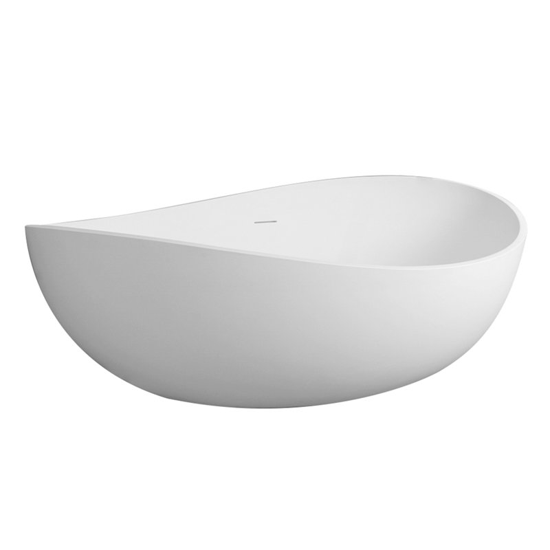 Baignoire de trempage autoportante à surface solide en pierre 63 po Loop, Blanc mat