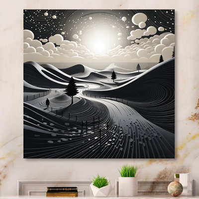 «White and Black Abstract Line Mountain Landscape I - Fruits», art mural