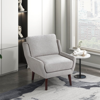 1pc Gris Accent Chaise Coussin de siège Chenille Revêtement Confort Style Durable Pieds en bois massif Mobilier de maison contemporain Gris + Espace de vie principal + Contemporain + Contreplaqué, Bois massif