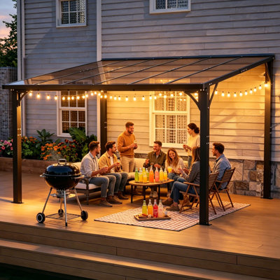 Pergola à structure en aluminium avec toit en polycarbonate teinté, pavillon de jardin extérieur robuste
