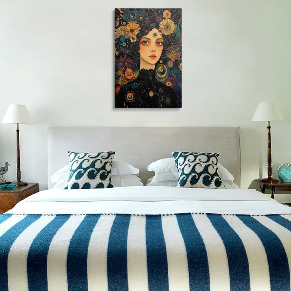 Cool Vintage Abstract Girl Floral Picture Wall Decor Framed Retro Women Flower Canvas Wall Art Gift Pop Pretty Girly Daisies Prints Poster Modern Pain