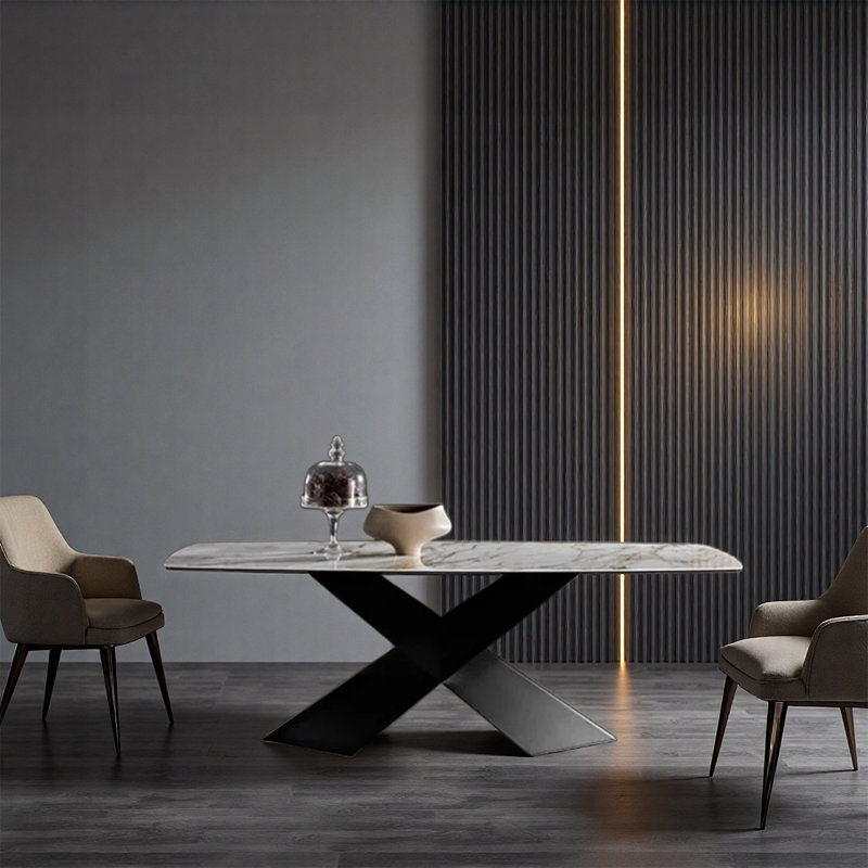 Table de salle à manger moderne et minimaliste rectangulaire en marbre