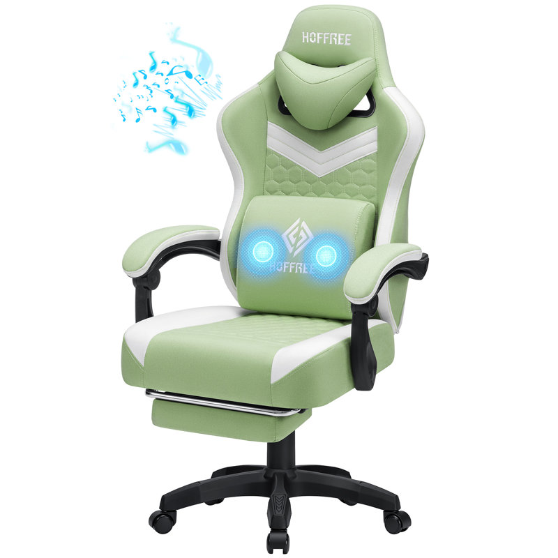 Fauteuil inclinable et ergonomique inclinable en tissu et jeu de course avec haut-parleurs Bluetooth et coussin lombaire à vibration