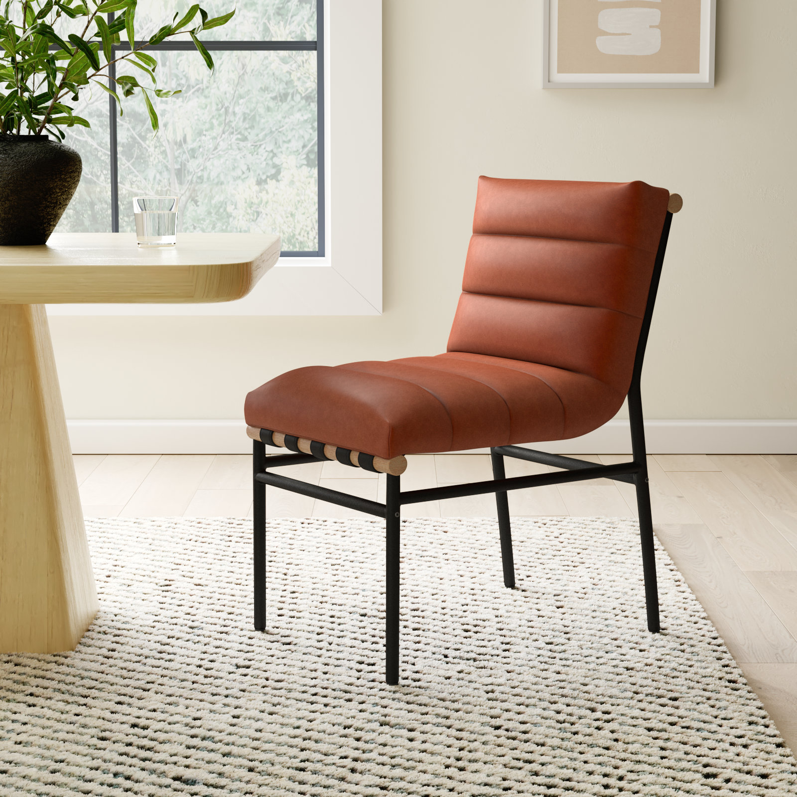 Vincentas Side Chair, Cognac Vegan Leather